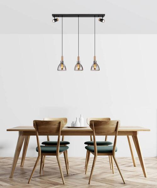 Hängeleuchte Mattea Schwarz max. 9 Watt - Schwarz, Design, Glas/Holzwerkstoff (97/16/120cm) - Globo