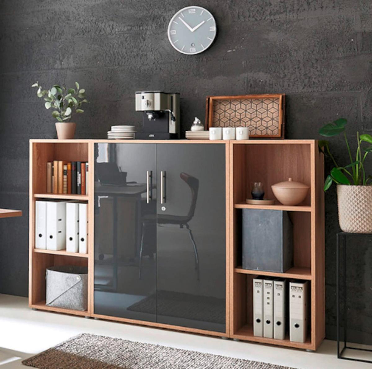 Büro Office Edition Set 2 Sonoma Eiche/Anthrazit - Anthrazit Hochglanz/Sonoma Eiche, MODERN, Holzwerkstoff - MID.YOU