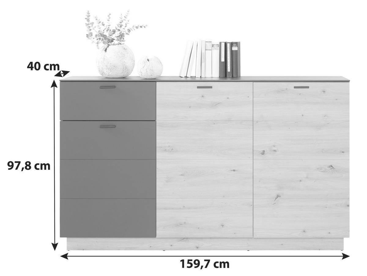Komoda Tonale, Barva Hrasta, Temno Siva - črna/siva, Moderno, umetna masa/leseni material (159,7/97,8/40cm) - Mömax