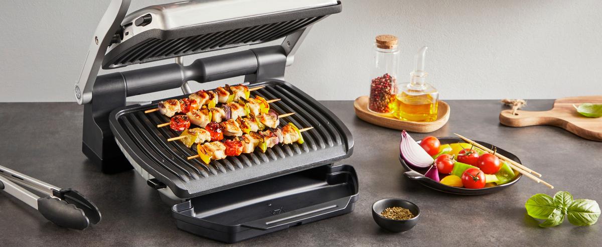 GRILL KONTAKTOWY GC718D TEFAL - czarny/kolor chromowy, Basics (36,6/36,6/17,5cm) - Tefal