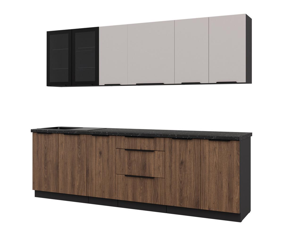 Blok Kuhinja Arona/monza - kašmir/boja orahovog drveta, Moderno, staklo/metal (260/210/60cm) - Modern Living