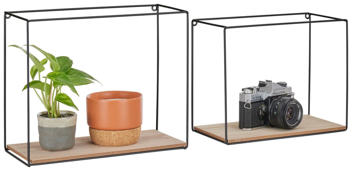 Falipolc Szett 2db-os Box - natúr/fekete, Modern, faalapú anyag/fém (30/27/25/22/14cm) - Mömax