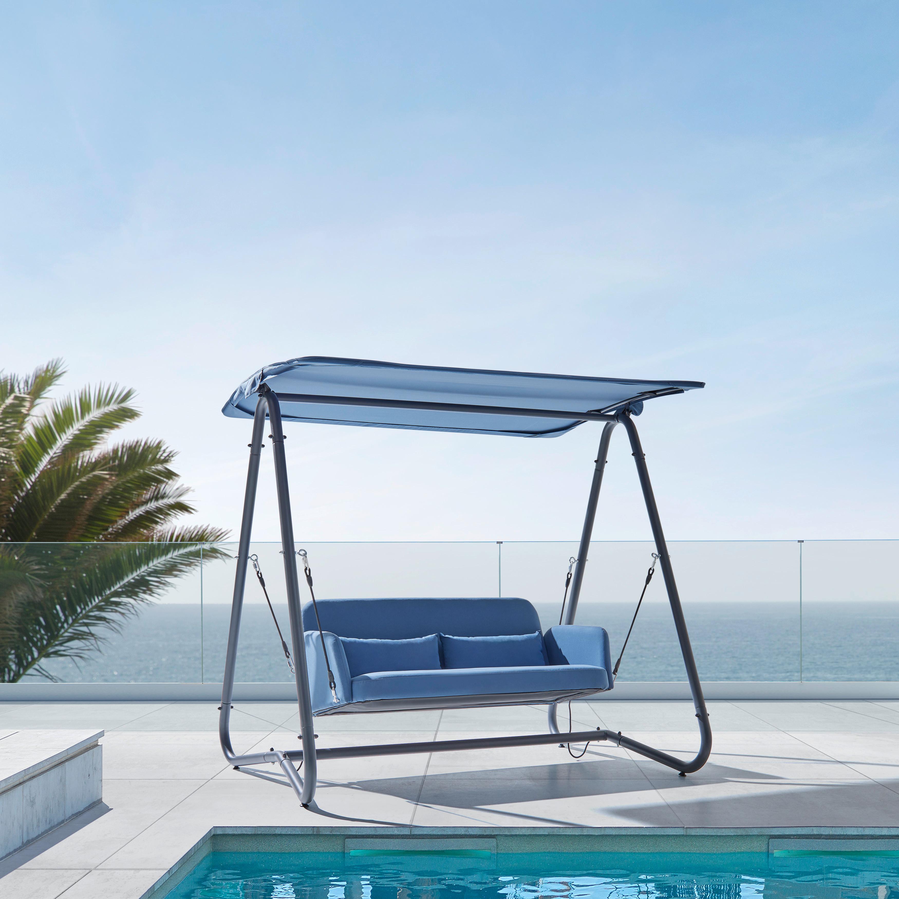 Hollywoodschaukel Ilva Blu Blau Outdoorstoff/Metall - Blau/Dunkelgrau, MODERN, Textil/Metall (178/175/142cm) - Bessagi Garden
