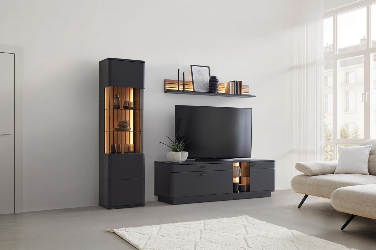 TV-Element Carreto in Schwarz/Eichefarben - Eichefarben/Anthrazit, MODERN, Glas/Holzwerkstoff (180/57/50cm) - Premium Living