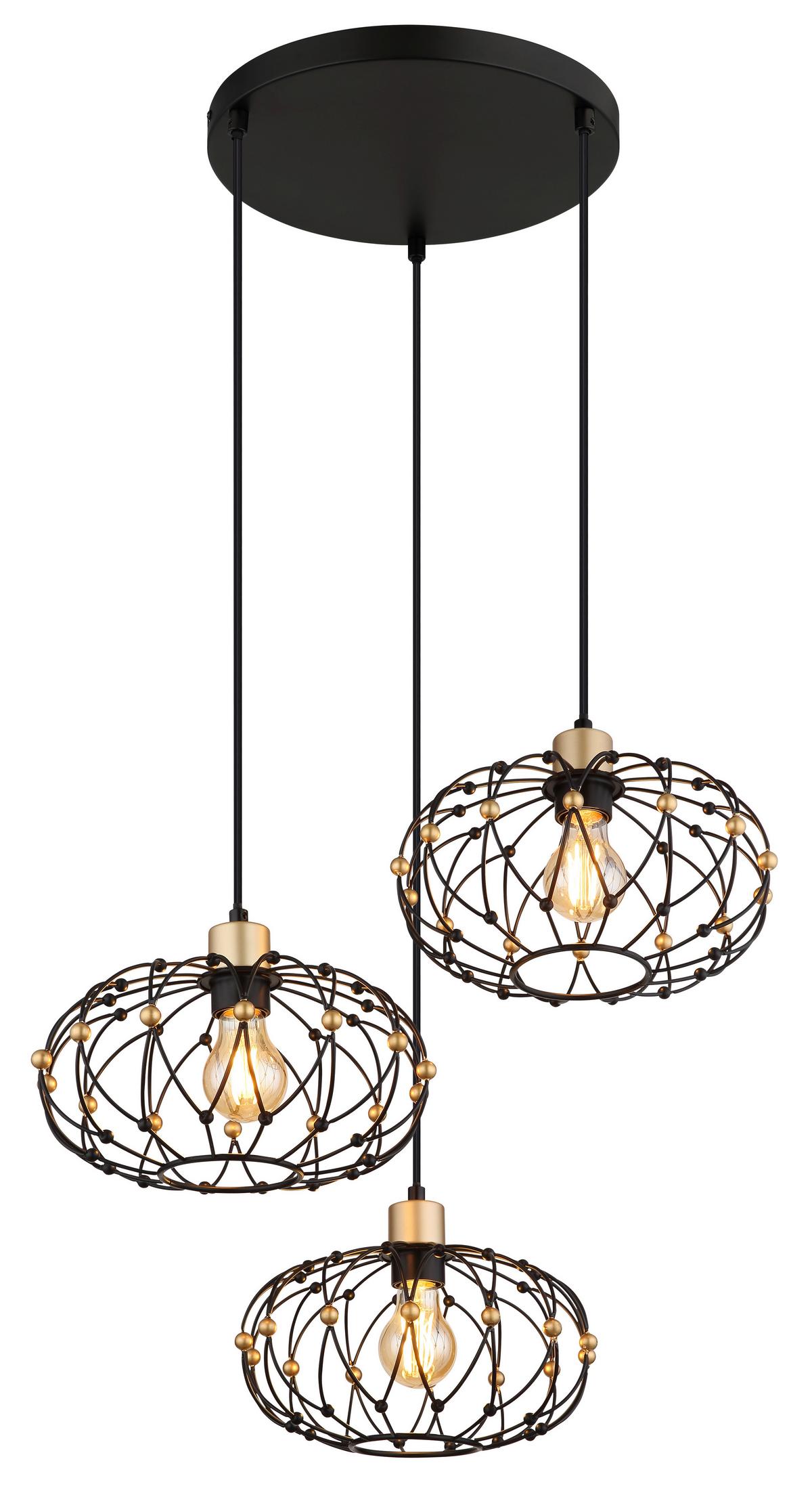 HÄNGELEUCHTE 15966-3HR GREYS - Goldfarben/Schwarz, Design, Kunststoff/Metall (54,9/150cm) - Globo