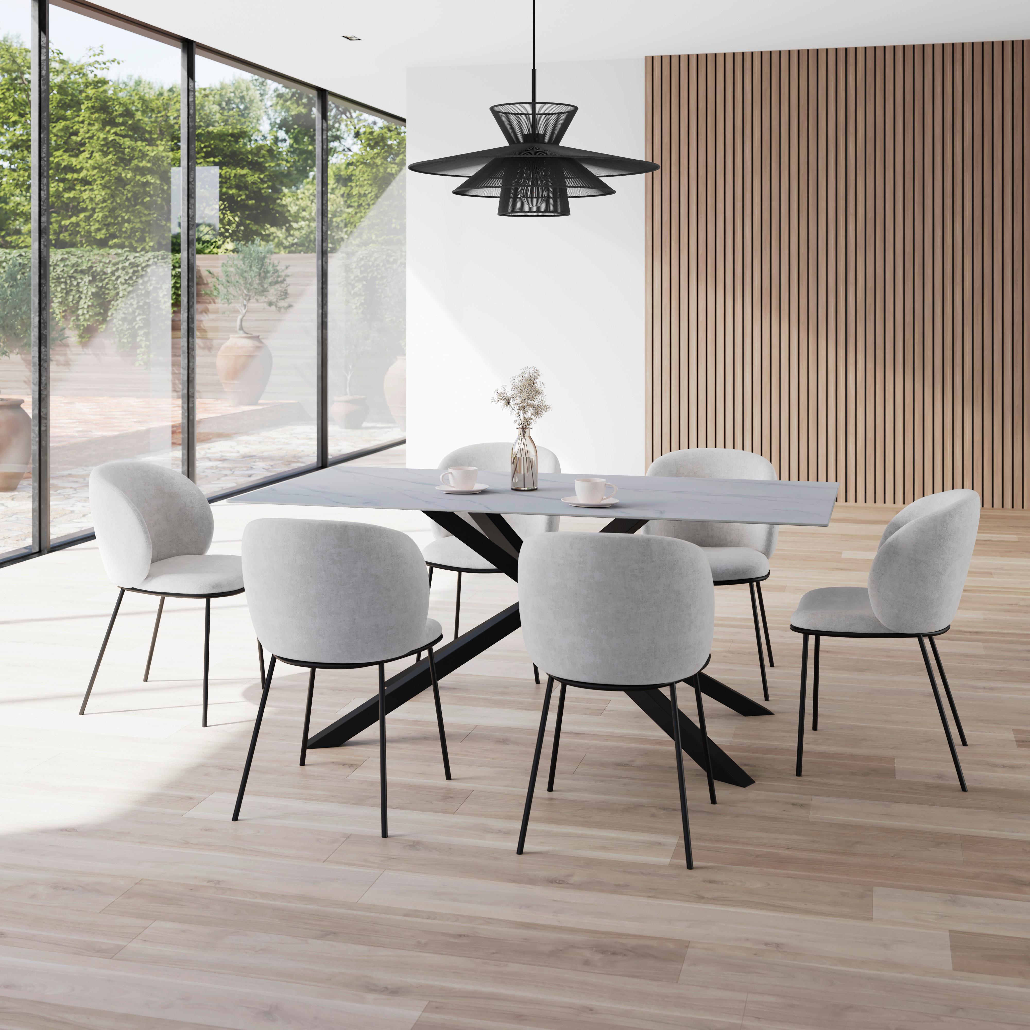 Esstisch Livan Weiß Keramik ca. 180x90x76 cm - Schwarz/Weiß, MODERN, Stein/Metall (180/76/90cm) - Bessagi Home