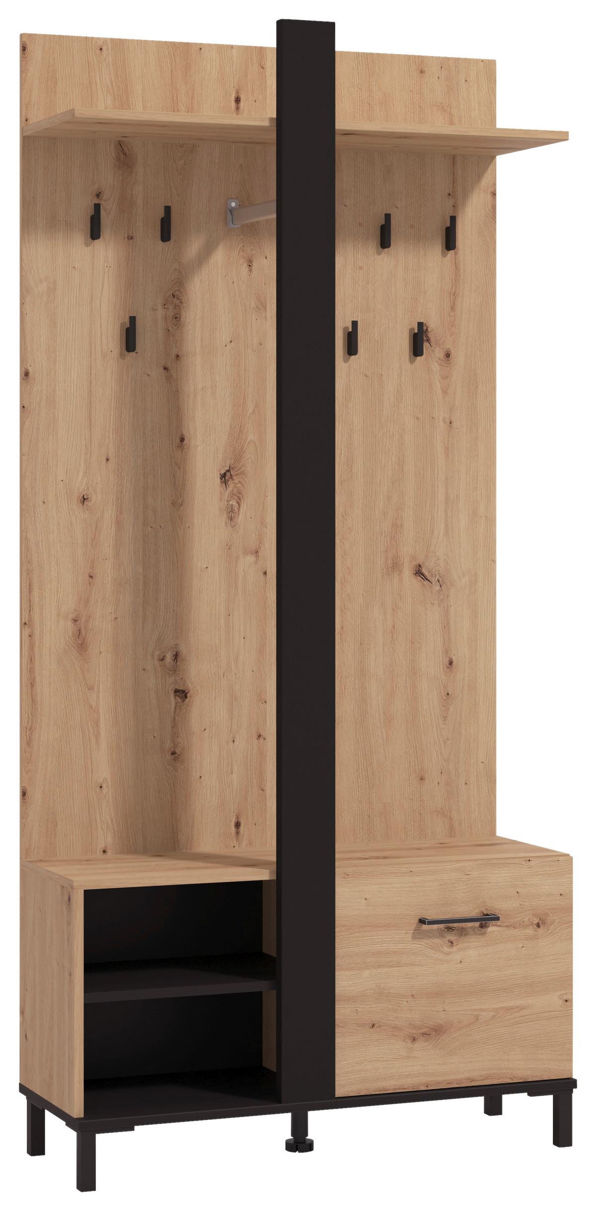 Előszobafal Capitello - fekete/Artisan tölgy, Modern, faalapú anyag (89,5/191/33cm)