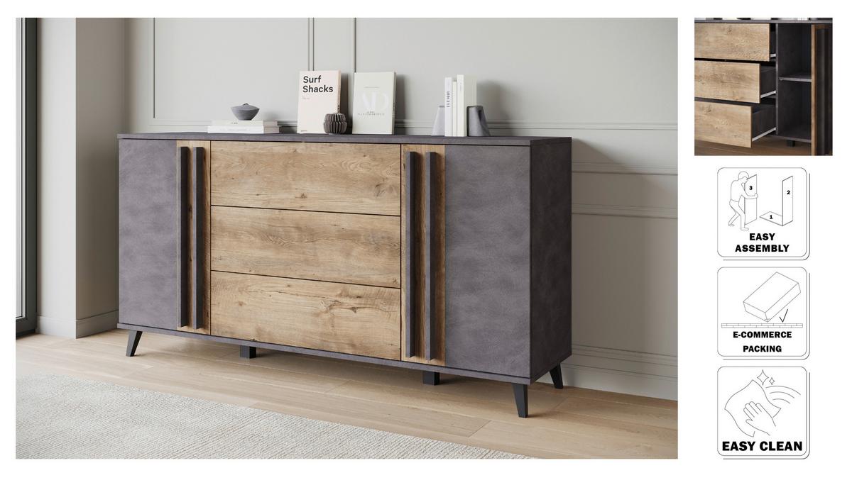 Sideboard Helsinki Anthrazit /Kastanienfarben B: 150cm - Kastanienfarben/Anthrazit, Trend, Holzwerkstoff/Kunststoff (150/77,8/39,5cm) - P & B