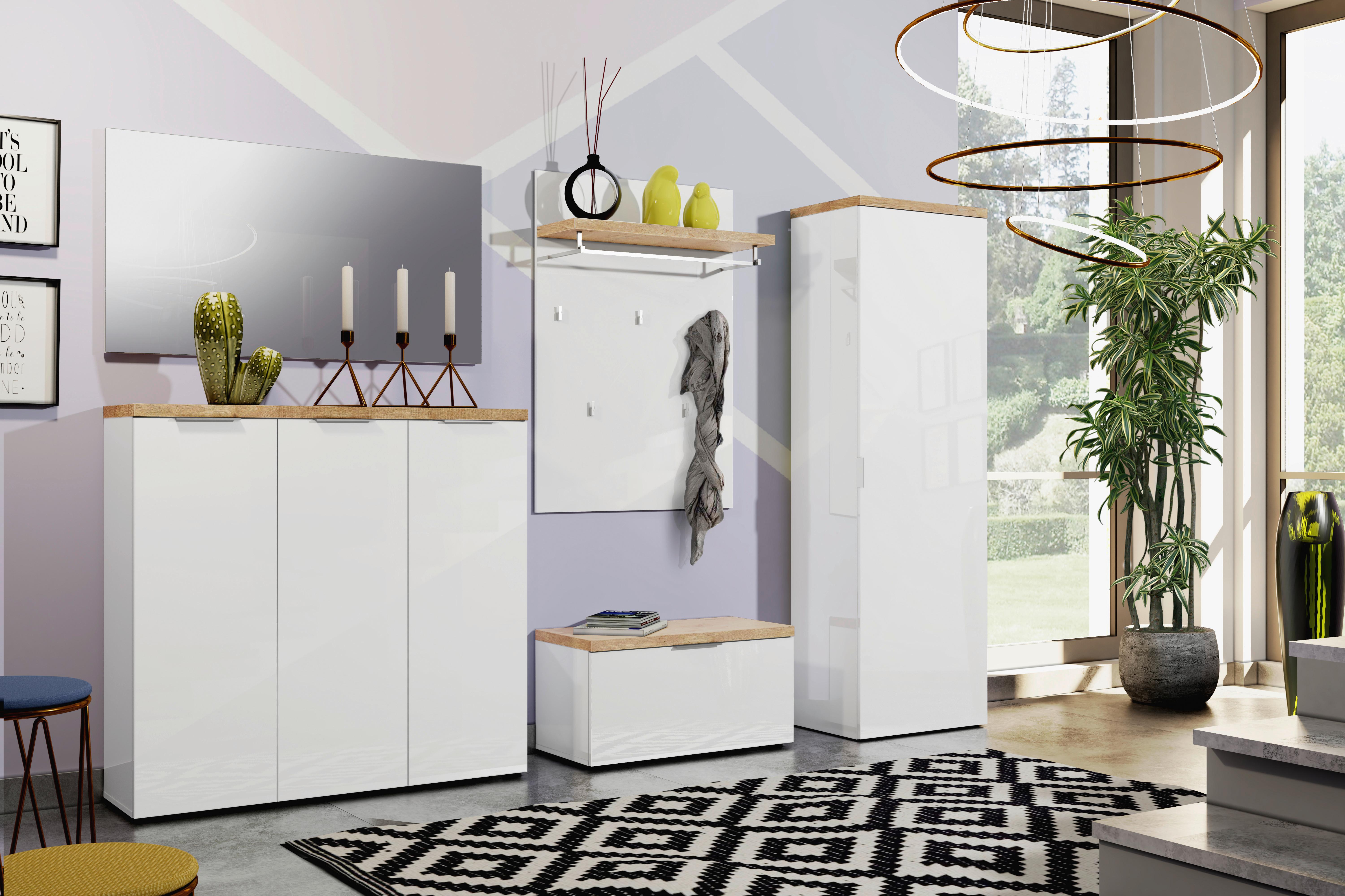 SIEDZISKO DO PRZEDPOKOJU IDEA - kolor dębowy/biały, Design, materiał drewnopochodny/tworzywo sztuczne (80/42/38cm) - Xora