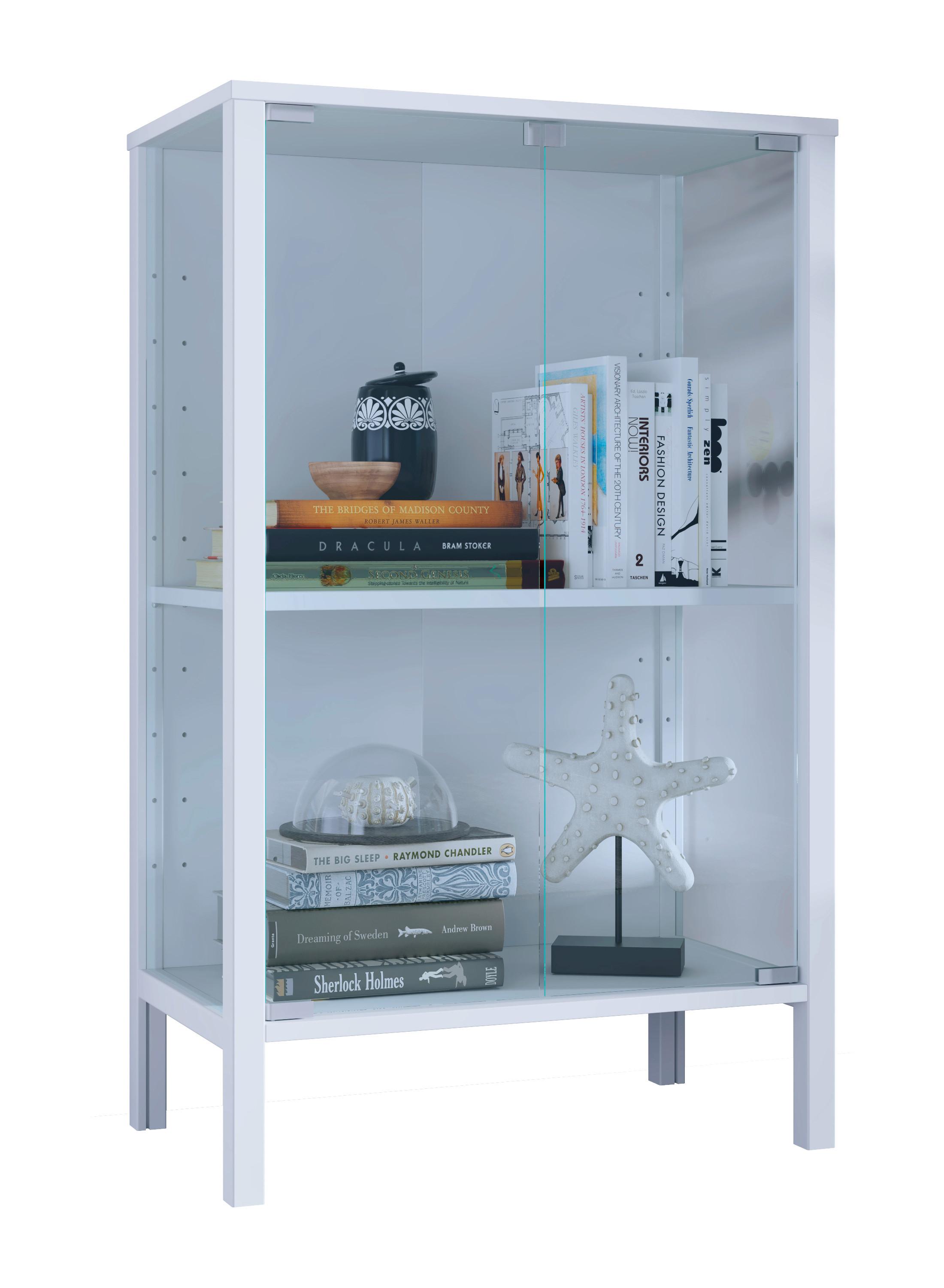 Vitrine Jensol Weiß/Klar - Klar/Weiß, Design, Glas/Holzwerkstoff (60/80/35cm) - Livetastic