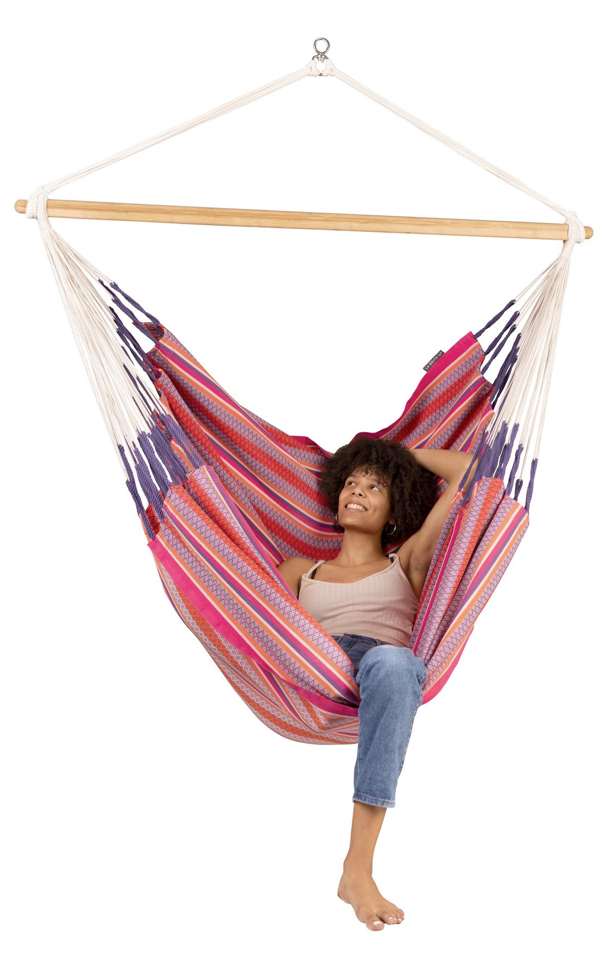 Hängesessel Comfort Hammock Echtholz Lila/Rosa/Pink - Pink/Lila, KONVENTIONELL, Holz/Textil (110/160/180cm) - La Siesta
