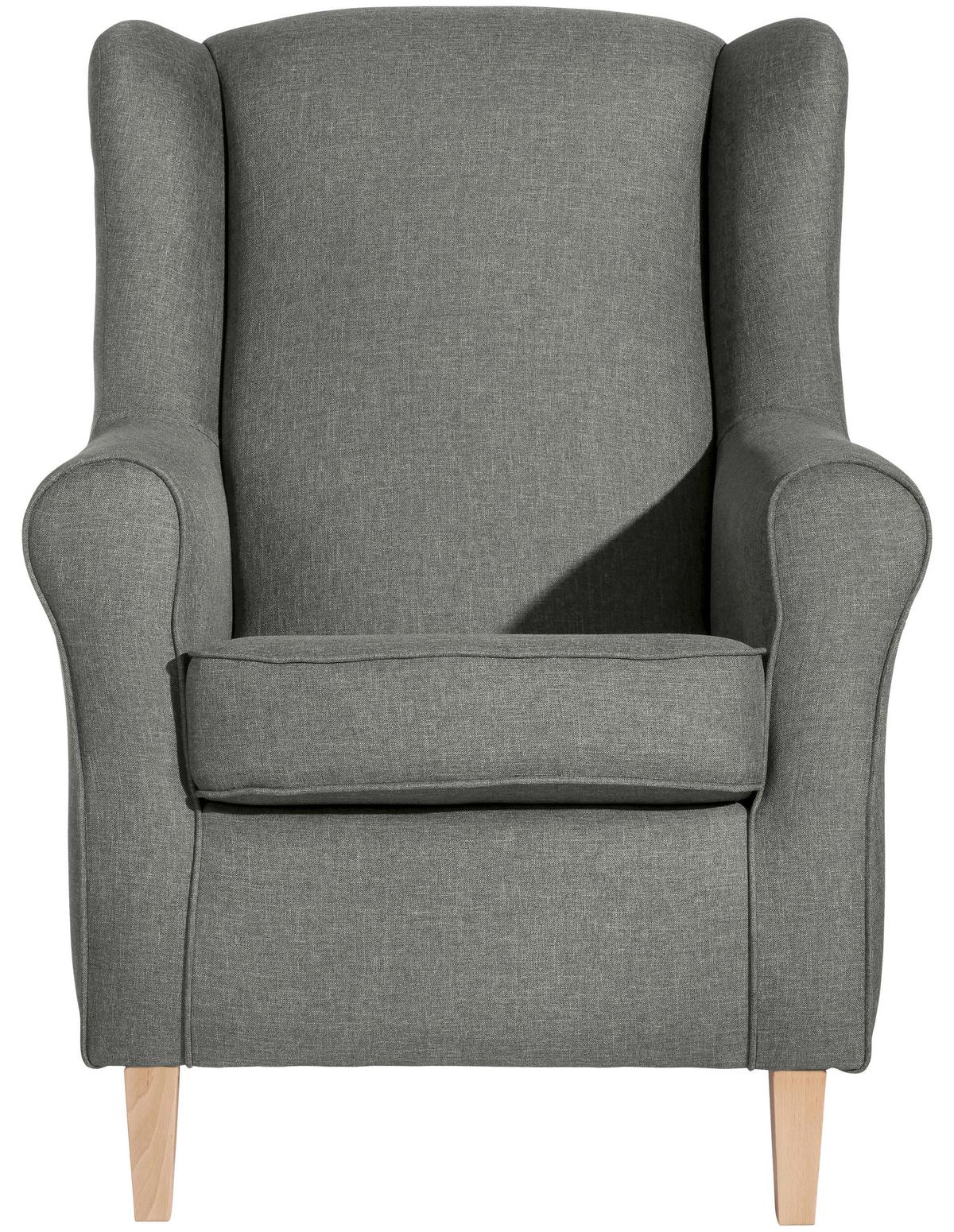 Ohrensessel Lorris Hellgrau Flachgewebe - Buchefarben/Hellgrau, Design, Holz/Textil (77/103/86cm) - Max Winzer