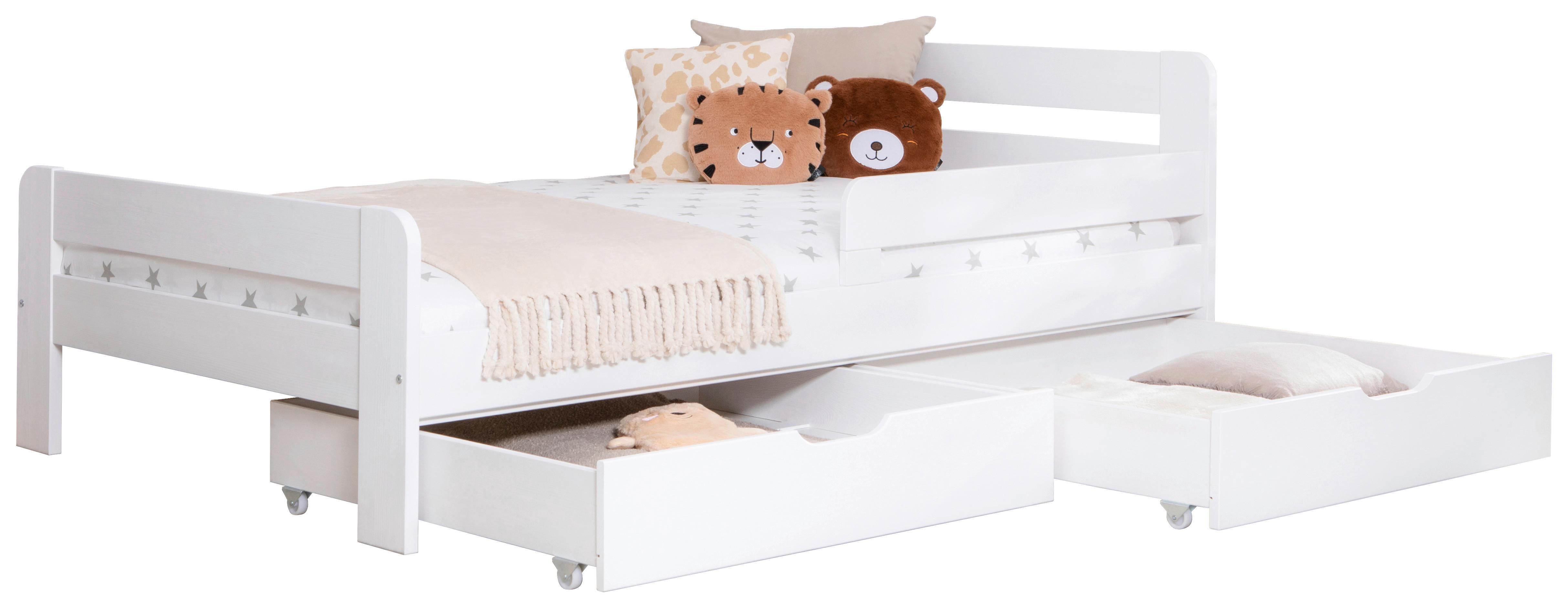 Bett Bennet mit Schubkasten ca. 120x200 cm Weiß - Naturfarben/Weiß, MODERN, Holz/Textil (120/200cm) - MID.YOU
