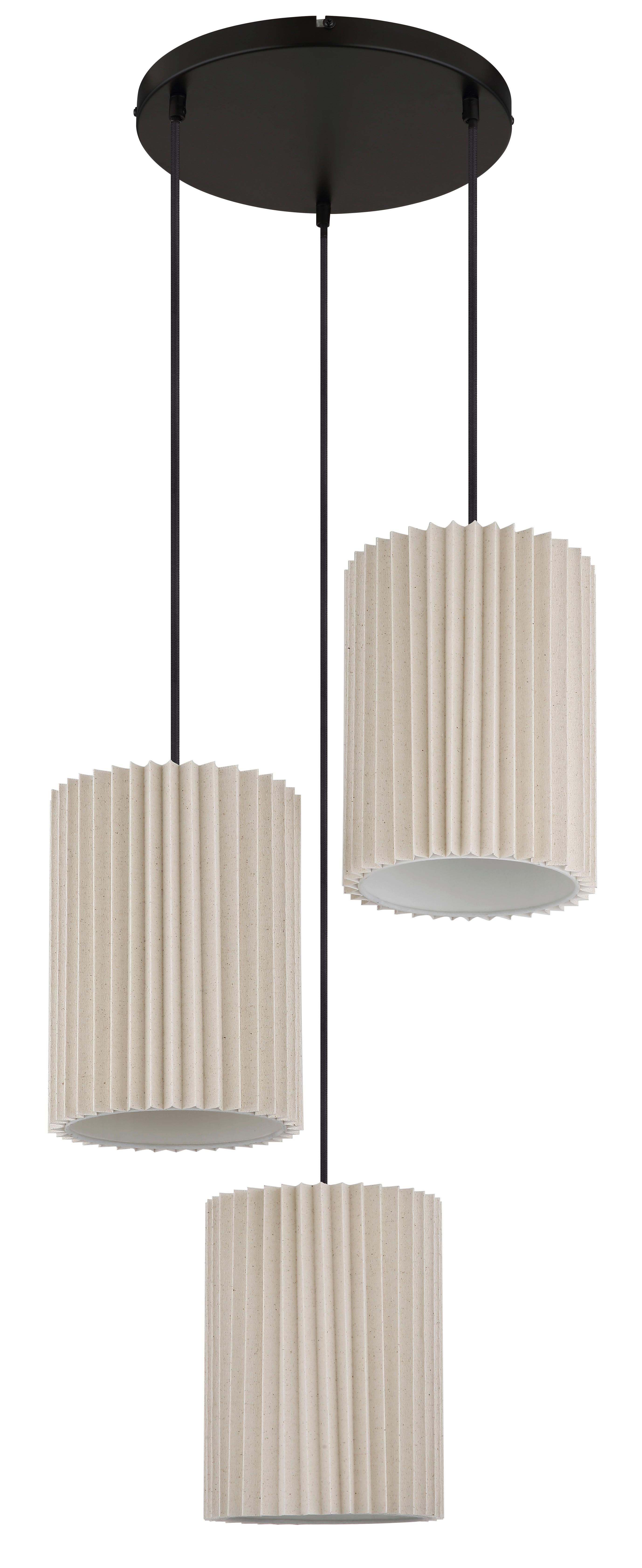 HÄNGELEUCHTE 15757-3 PAGE - Schwarz/Naturfarben, Basics, Textil/Metall (46/120cm) - Globo