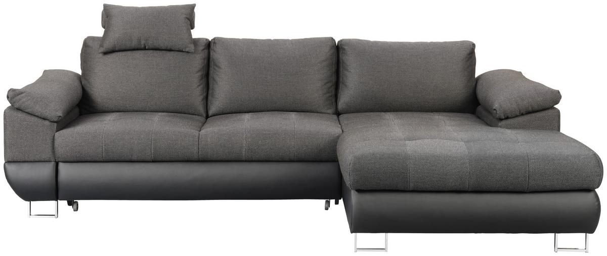 Wohnlandschaft Focus Grau mit Bettfunktion - Chromfarben/Dunkelgrau, KONVENTIONELL, Kunststoff/Textil (268/91/170cm) - Mömax