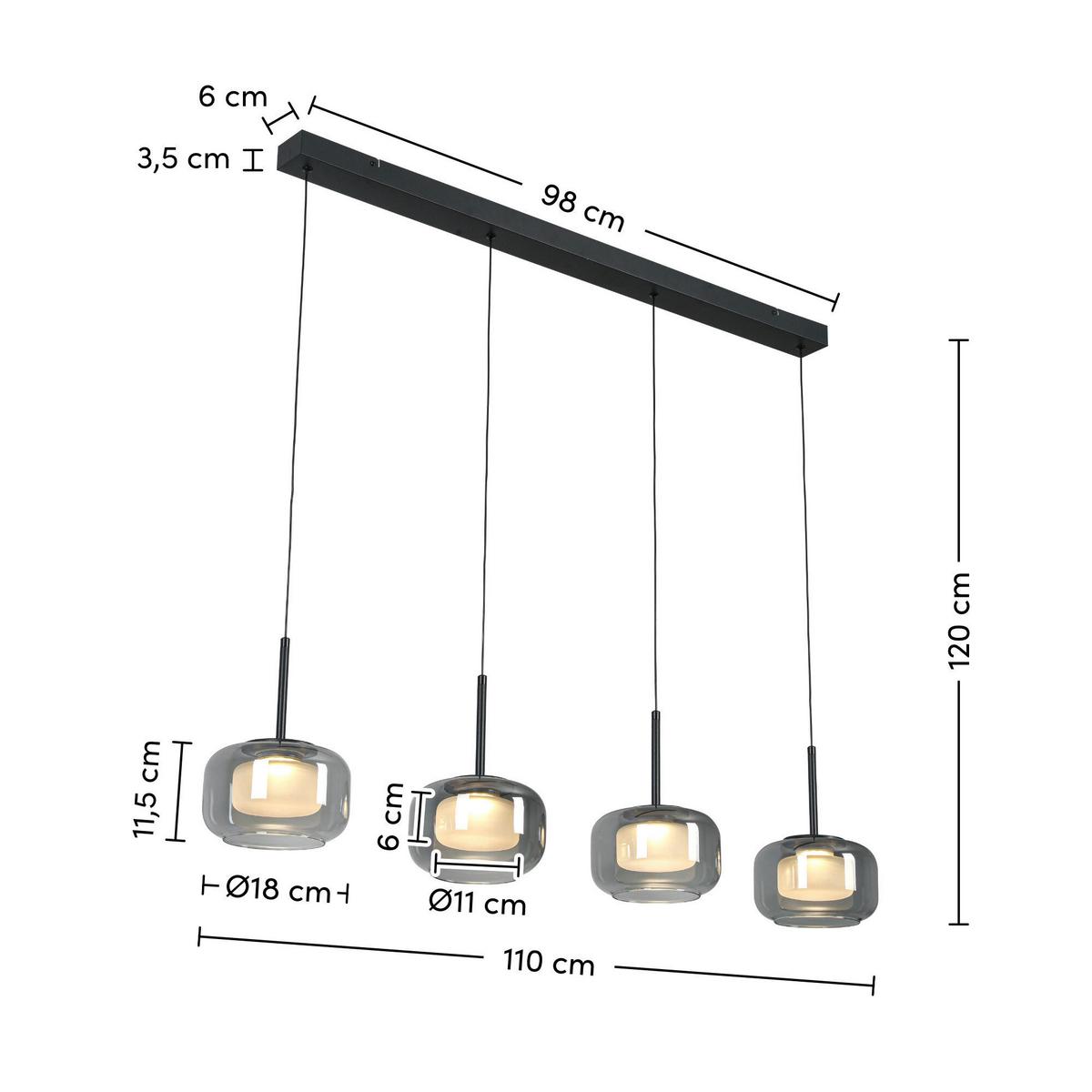 LED-Hängeleuchte Kalti Schwarz/Weiß max. 32 Watt - Transparent/Schwarz, MODERN, Glas/Kunststoff (110/18/120cm) - Mömax