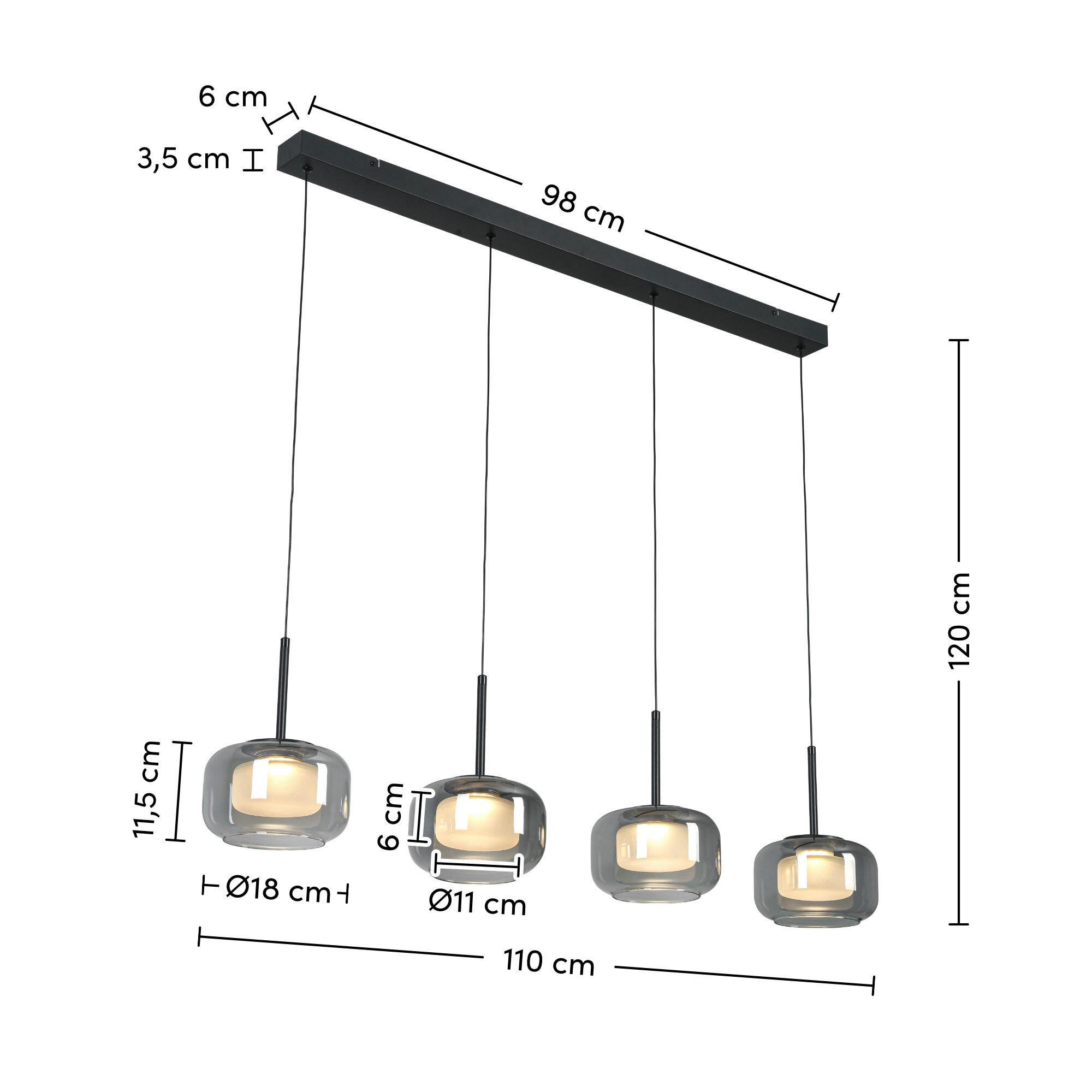 LED-HÄNGLAMPA KALTI - vit/svart, Modern, metall/glas (110/18/120cm) - Mömax