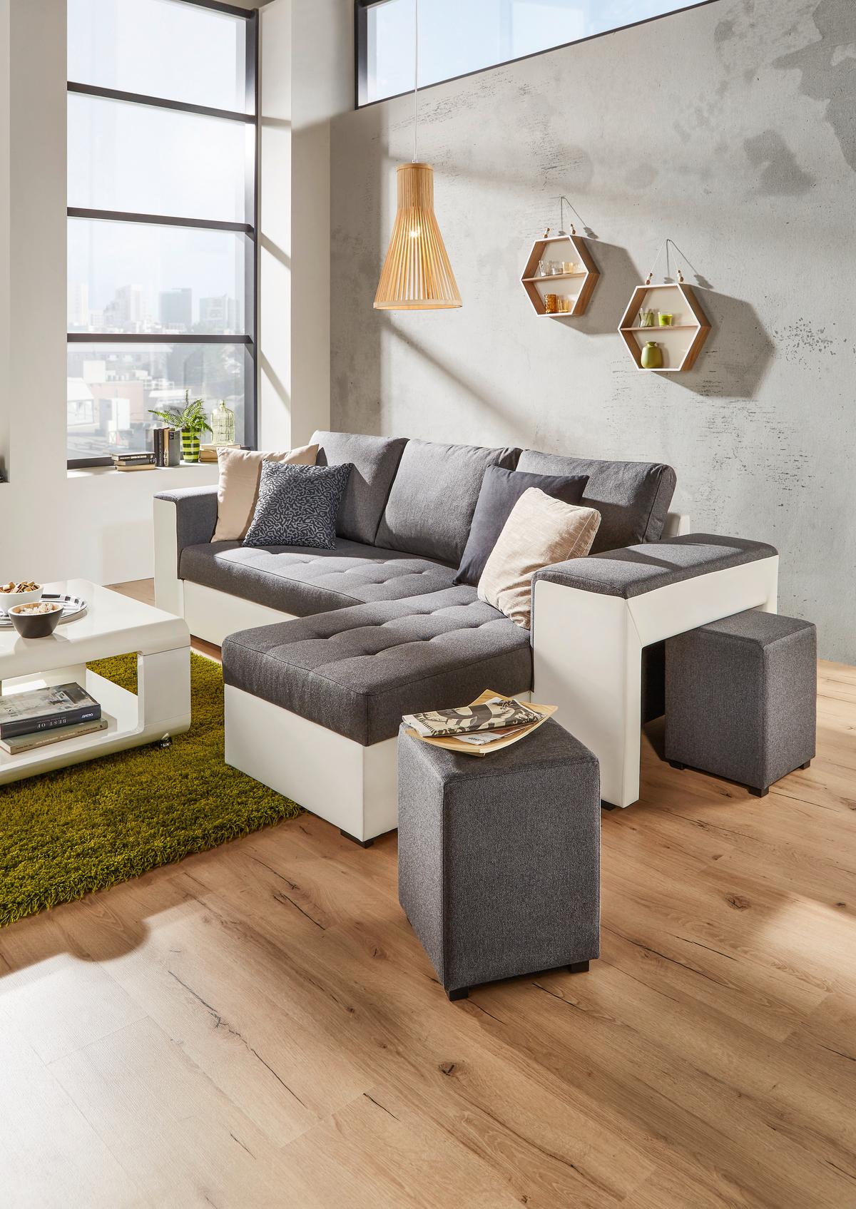 Sarokkanapé Harbour - fehér/szürke, Modern (260/150cm) - Mömax