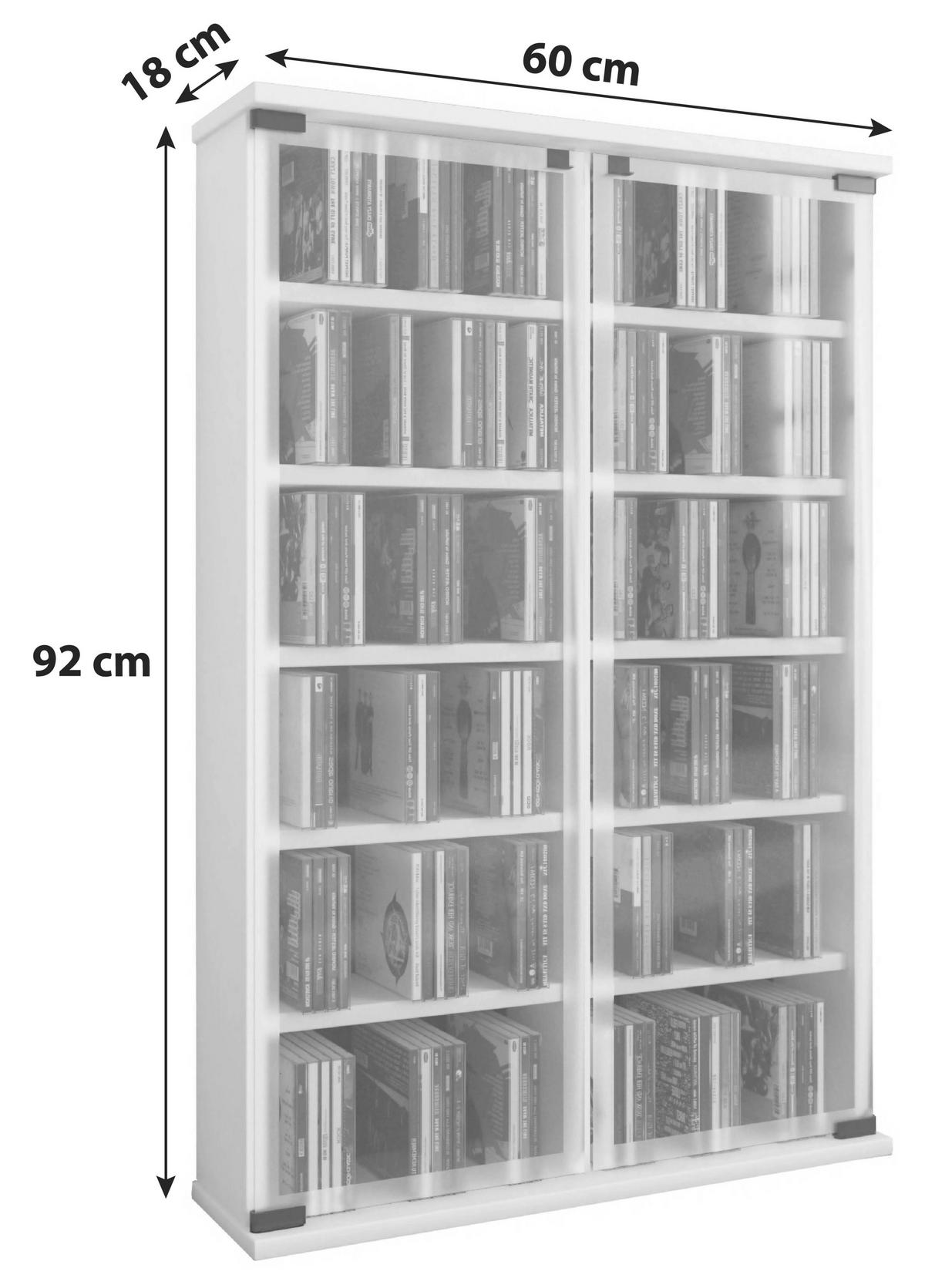CD-Regal Galerie ca. 60x92 cm Weiß - Weiß, KONVENTIONELL, Glas/Holzwerkstoff (60/92/18cm) - MID.YOU