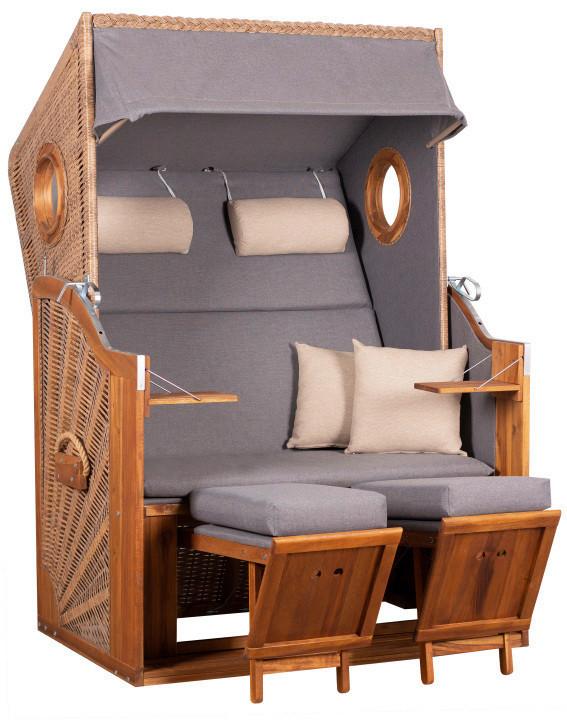 Strandkorb Trend ca. 120x155x80 cm Grau/Beige - Beige/Grau, Basics, Holz/Textil (120/155/80cm)