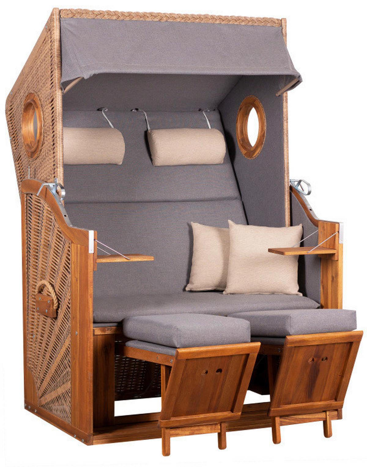 Strandkorb Trend ca. 120x155x80 cm Grau/Beige - Beige/Grau, Basics, Holz/Textil (120/155/80cm)