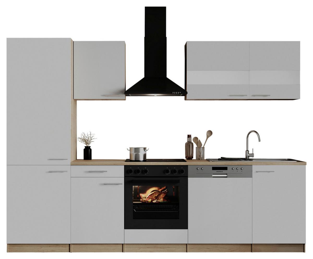 Küchenblock Merle m. Geräten Weiß - Edelstahlfarben/Eichefarben, Basics, Holzwerkstoff/Metall (280cm) - Respekta