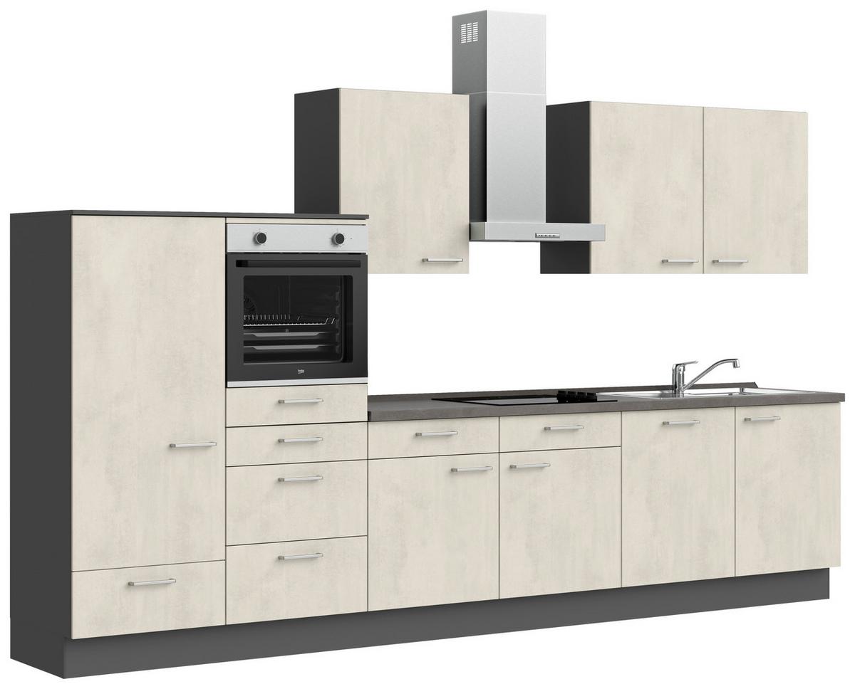Küchenblock Riva Low m. Geräten Weiß - Schieferfarben/Edelstahlfarben, MODERN, Holzwerkstoff/Metall (360cm) - Nobilia