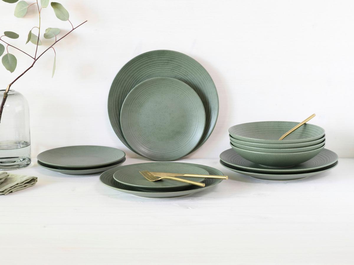 Jedilni Servis Catania Eukalyptus, 12-Delni - zelena, Basics, keramika - Creatable