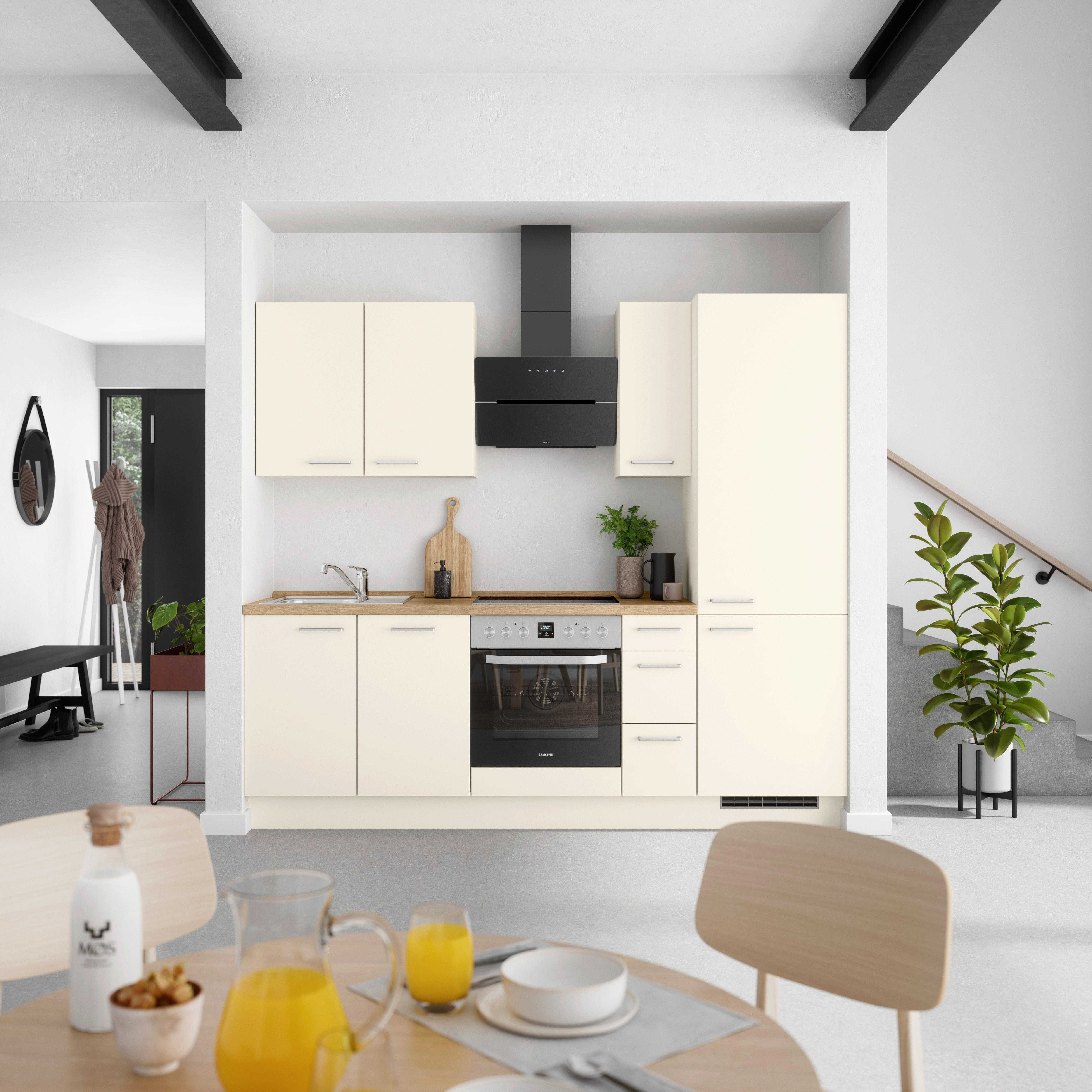 Küchenblock Touch High m. Geräten Magnolie - Edelstahlfarben/Eichefarben, MODERN, Holzwerkstoff/Metall (240cm) - Nobilia