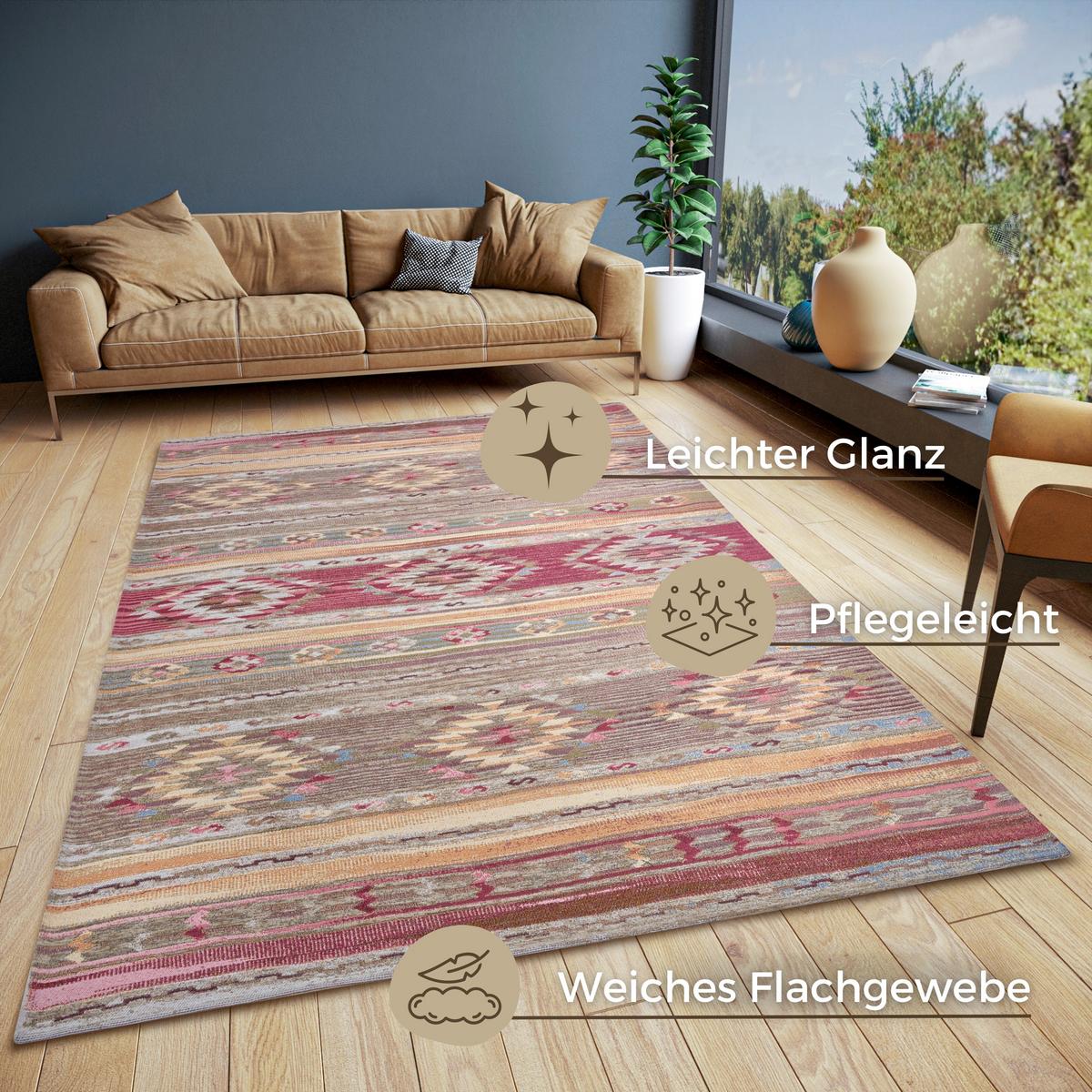 Flachwebeteppich Necla Multicolor ca. 60x90cm - Multicolor, Design, Kunststoff/Textil (60/90cm)