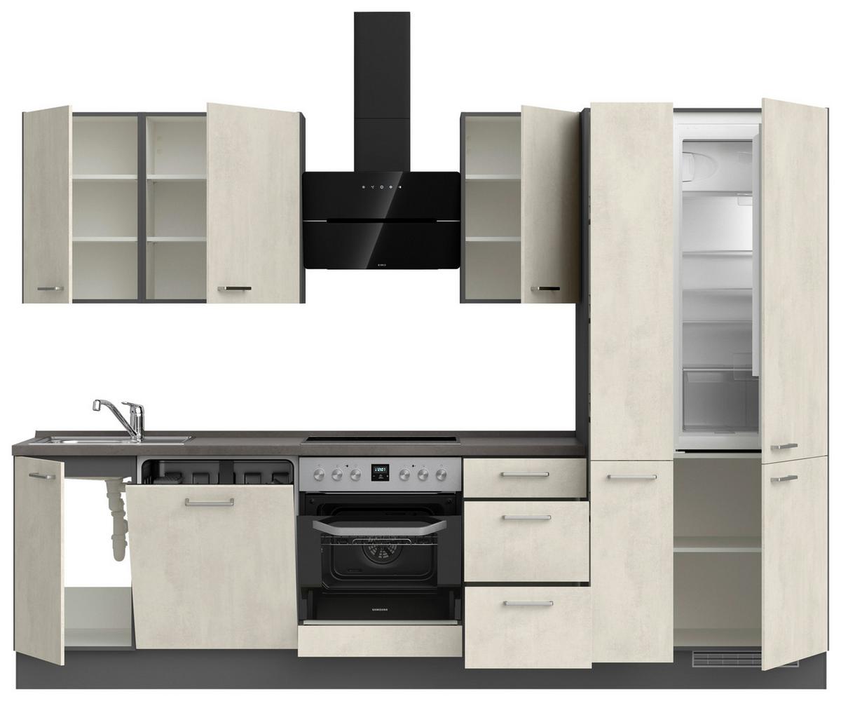Küchenblock Riva High m. Geräten Weiß - Schieferfarben/Edelstahlfarben, MODERN, Holzwerkstoff/Metall (300cm) - Nobilia