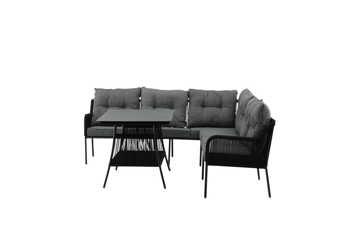 Dining-Loungeset Berlin ca. 173x196 cm Schwarz - Schwarz, KONVENTIONELL, Metall (173/196cm) - Gardenson