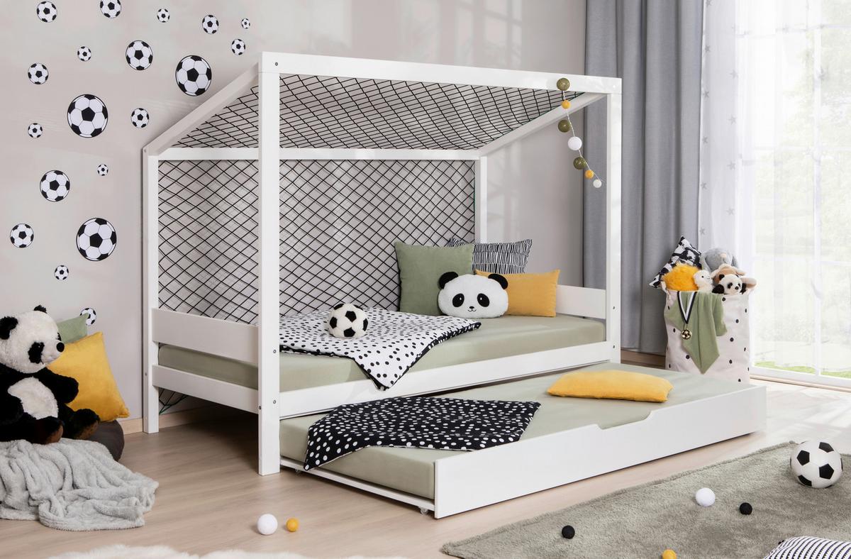 Raztegljva Postelja Soccer, Bela, Pravi Les, 90x200cm - bela, Moderno, tekstil/les (90/200cm) - MID.YOU