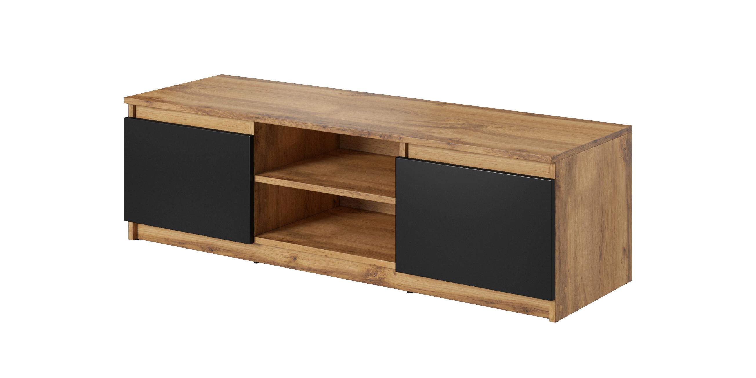 Lowboard Dingo mit LED Eiche Wotan/Schwarz - Eiche Wotan/Schwarz, Design, Holzwerkstoff/Kunststoff (120/35,5/38cm) - Livetastic