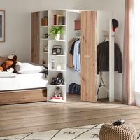 armoire d'angle Weiss/Eichefarben - couleur d'aluminium/chêne artisan, Konventionell, matière synthétique/matériau de bois (124/198/148cm) - Mömax
