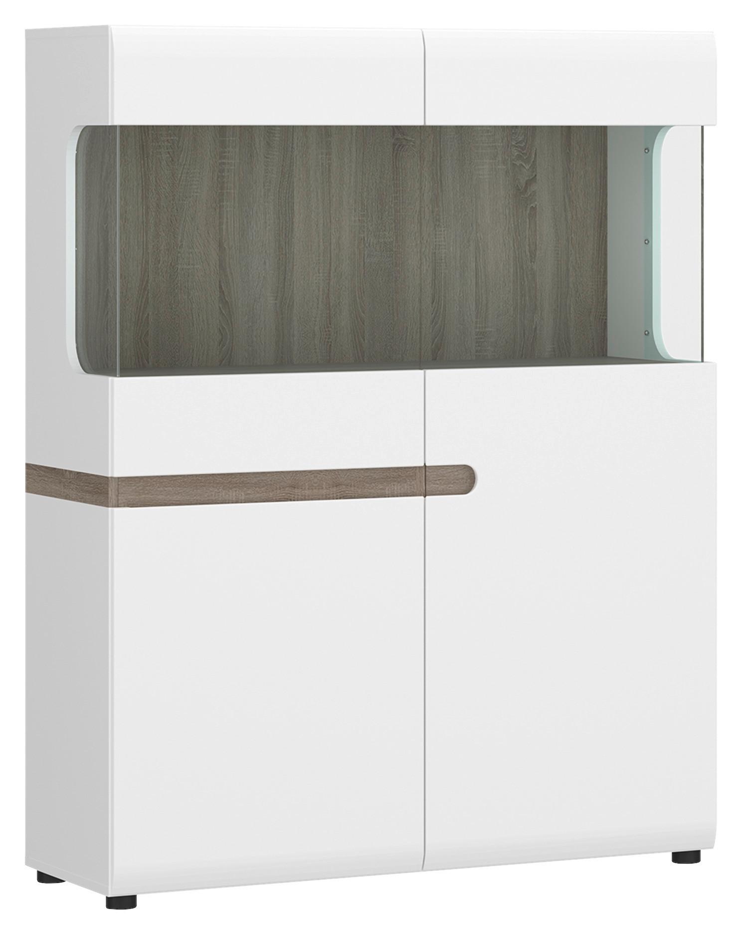Vitrina Linate - bijela visoki sjaj/crna, Moderno, staklo/drvni materijal (109,4/143,2/41,9cm) - Modern Living