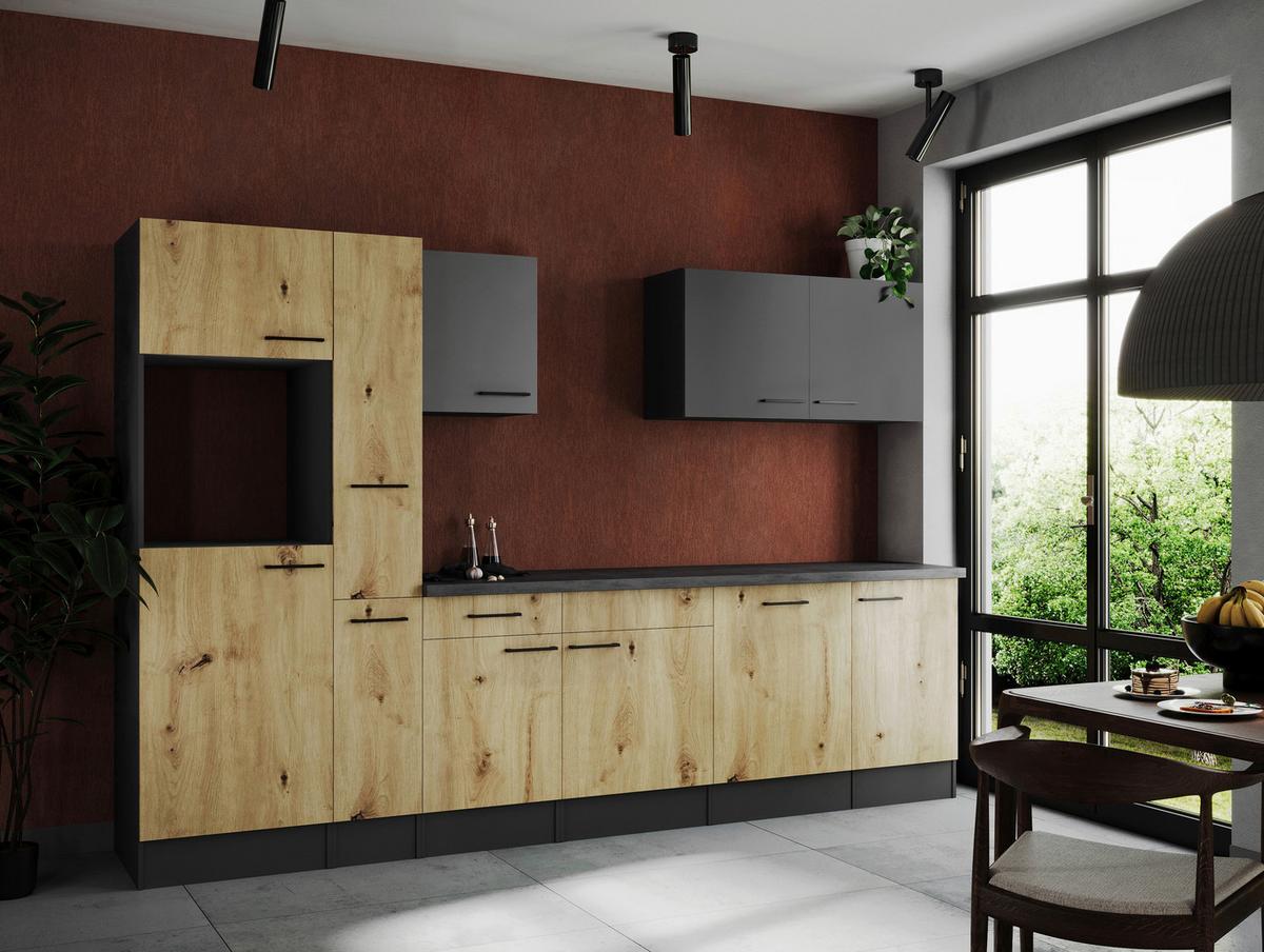 Kuhinjski Blok Brez Aparatov Oliver, 310cm - siva/črna, Design, kovina/leseni material (310cm) - Respekta