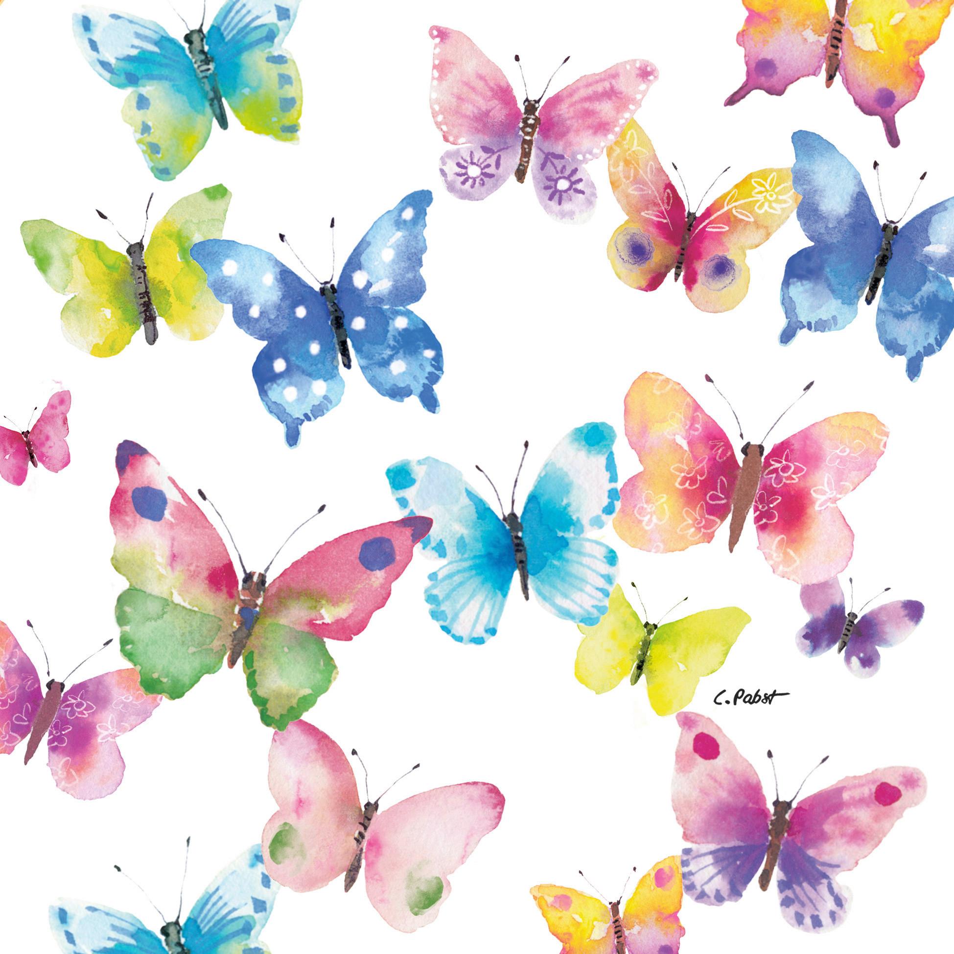 Serviette Butterfly Mutlicolor ca. 17x17cm - Multicolor, KONVENTIONELL, Papier (17.5/17.5cm) - PPD