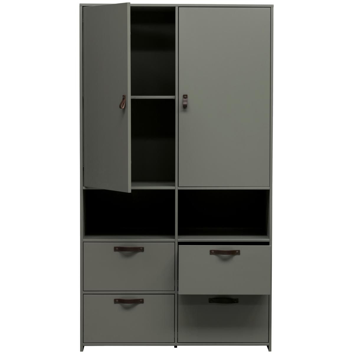 Kleiderschrank Stage Dunkelgrün - Braun/Grün, Design, Leder/Holz (103/185/40cm) - Livetastic