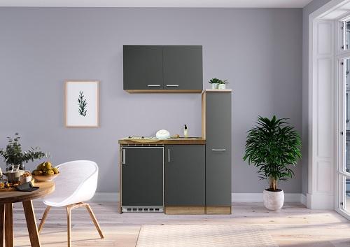 Miniküche Grau/Eichefarben m. Geräten B: ca. 130 cm - Eichefarben/Grau, MODERN, Holzwerkstoff (130cm) - Respekta