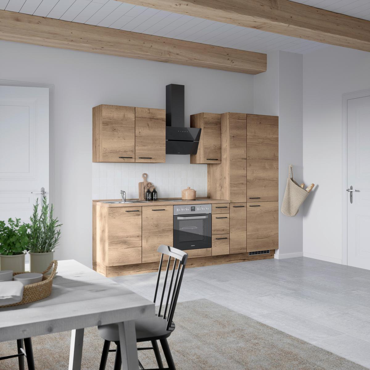 Küchenblock Structura High m. Geräten Eiche dunkel - Eiche dunkel/Schwarz, MODERN, Holzwerkstoff/Metall (270cm) - Nobilia