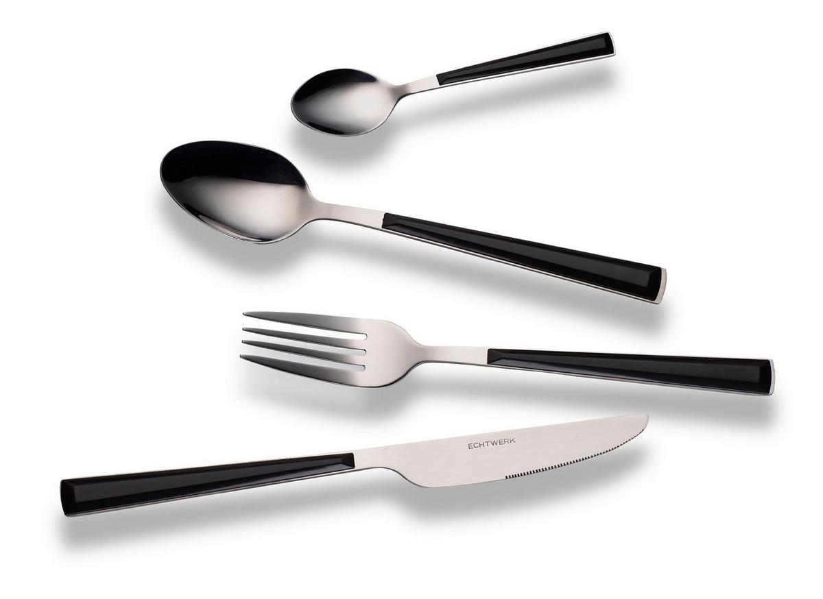 Besteckset Basic Schwarz/Silber 16-teilig - Silberfarben/Schwarz, Basics, Metall - Echtwerk