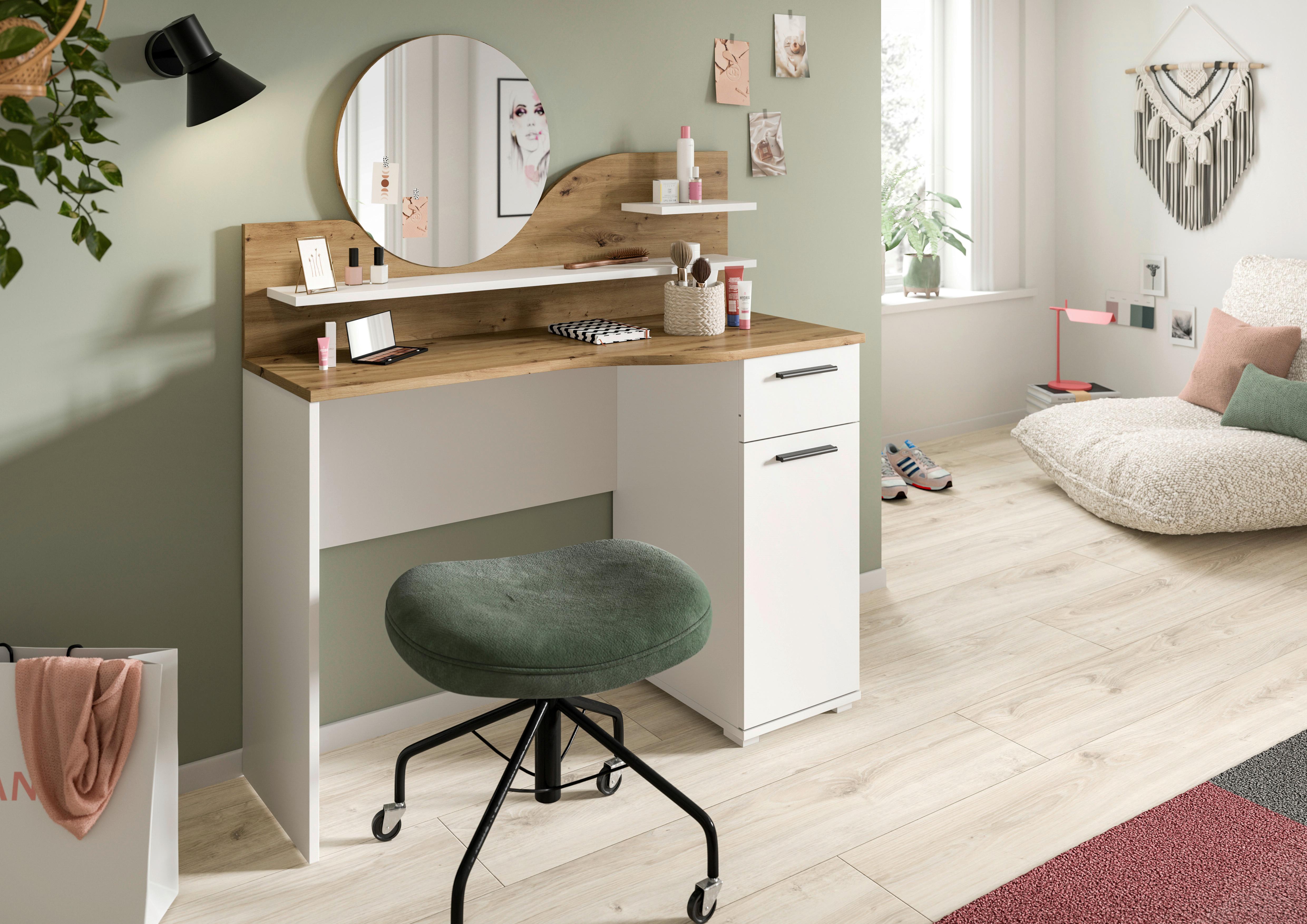 Toaletni Stol Vanity - bijela/boje hrasta, Design, drvni materijal/plastika (110/135/46cm) - Modern Living