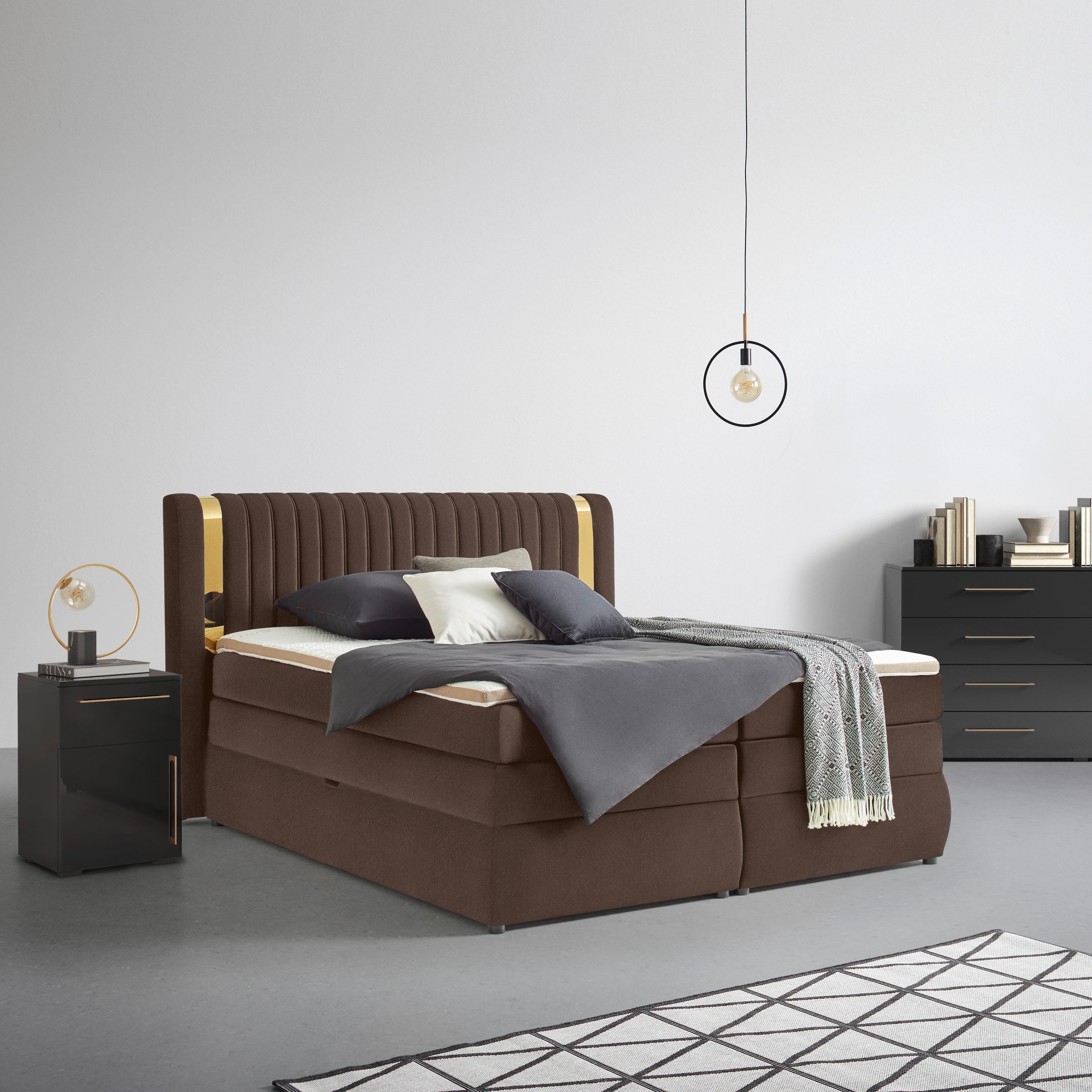 PAT BOXSPRING MINOLA GOLD EXKLUZIV - alună, Konventionell, textil (160/200cm) - Premium Living