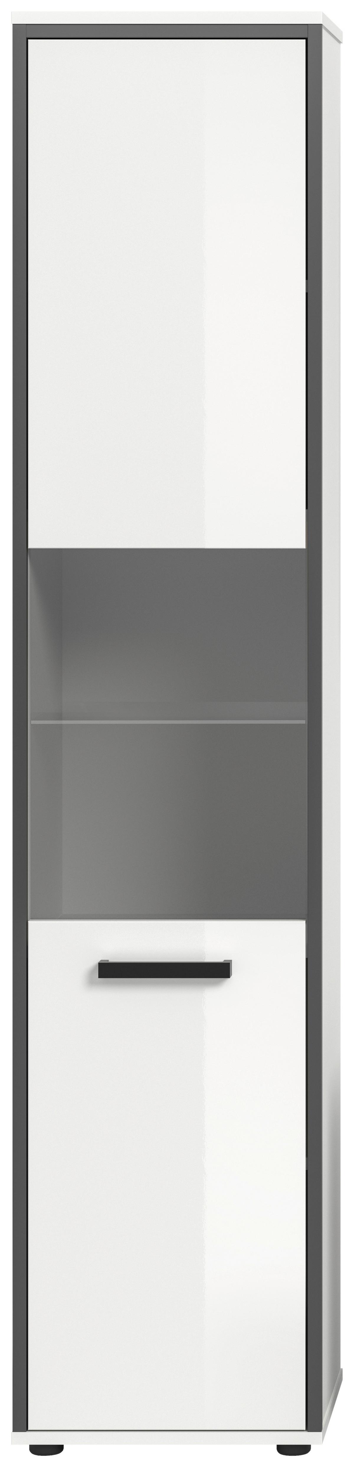 Hochschrank Kojak Weiß/Anthrazit - Weiß Hochglanz/Schwarz, MODERN, Holzwerkstoff/Kunststoff (40/188/34cm) - MID.YOU