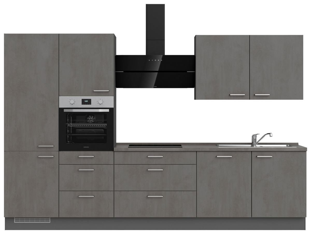 Küchenblock Riva High m. Geräten Schieferfarben - Schieferfarben/Edelstahlfarben, MODERN, Holzwerkstoff/Metall (330cm) - Nobilia