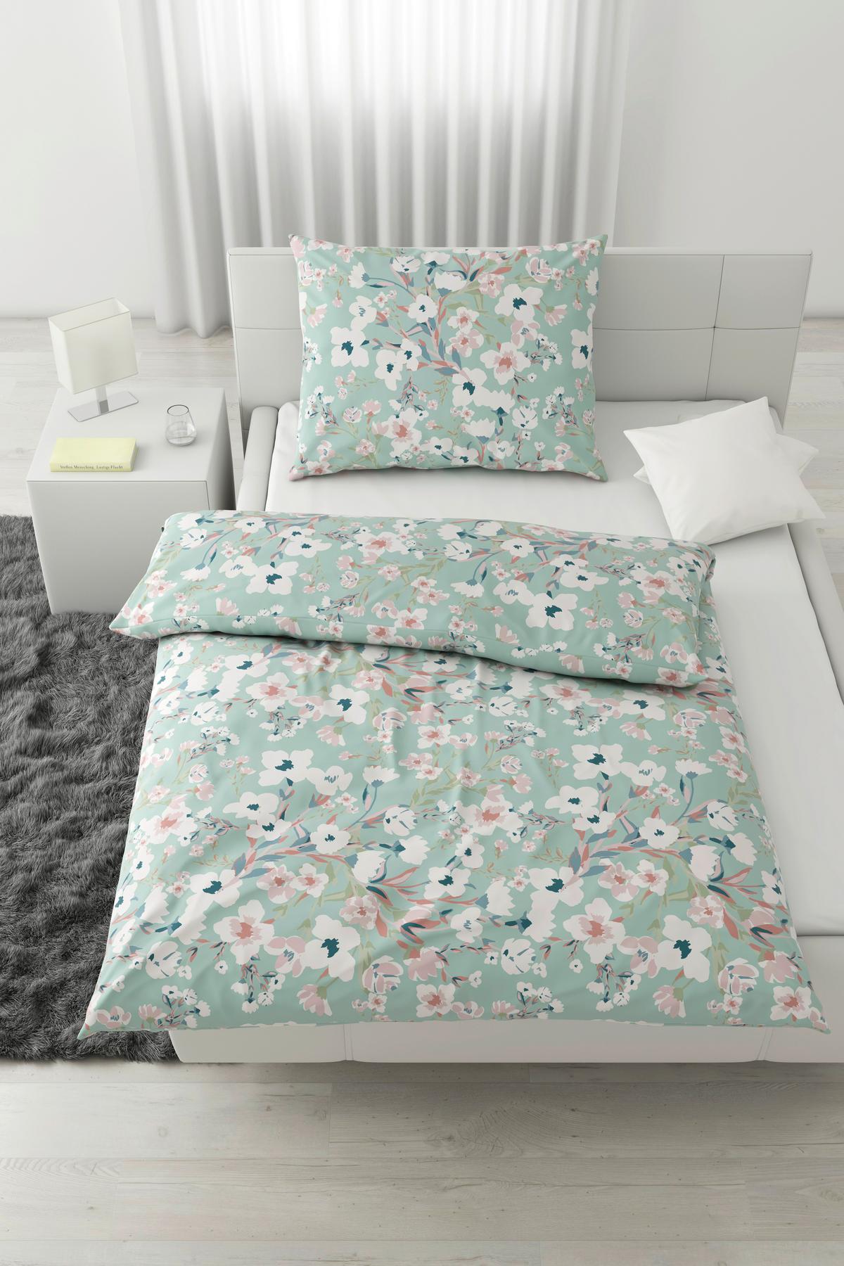 BETTWÄSCHESET UTE - Grün, Romantik / Landhaus, Textil (160/210cm) - Modern Living