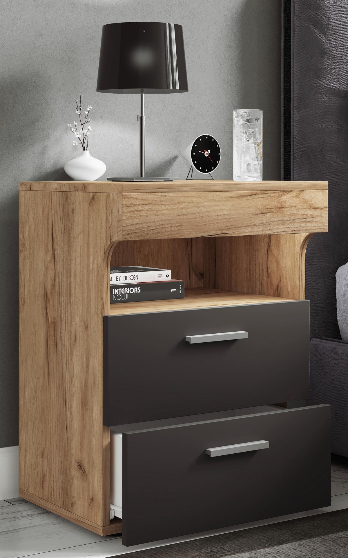 NACHTTISCH SLEPAL L - Honigeiche/Anthrazit, Modern, Holzwerkstoff/Kunststoff (45/61/39cm) - MID.YOU