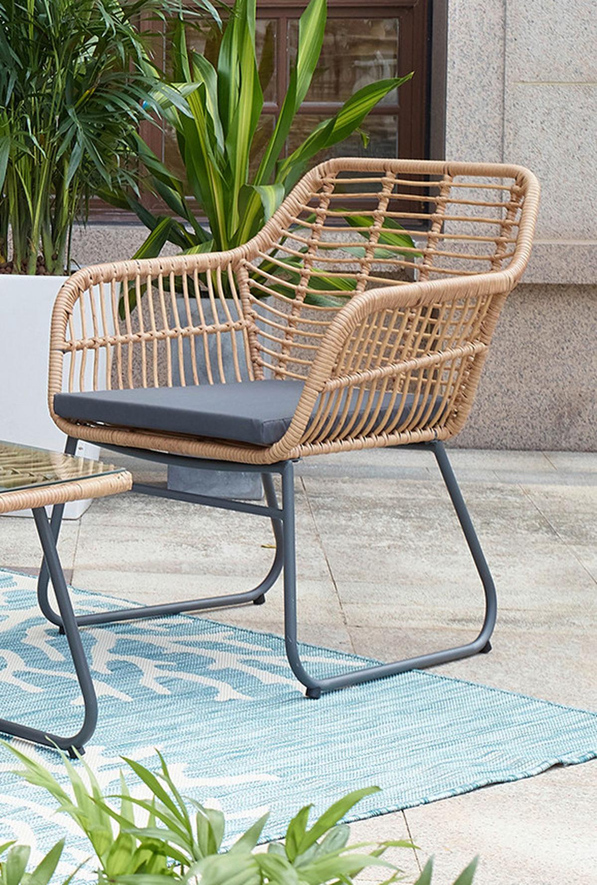 Gartenset 4-tlg. Naturfarben/Grau/Schwarz - Klar/Schwarz, Design, Glas/Kunststoff - Gardenson