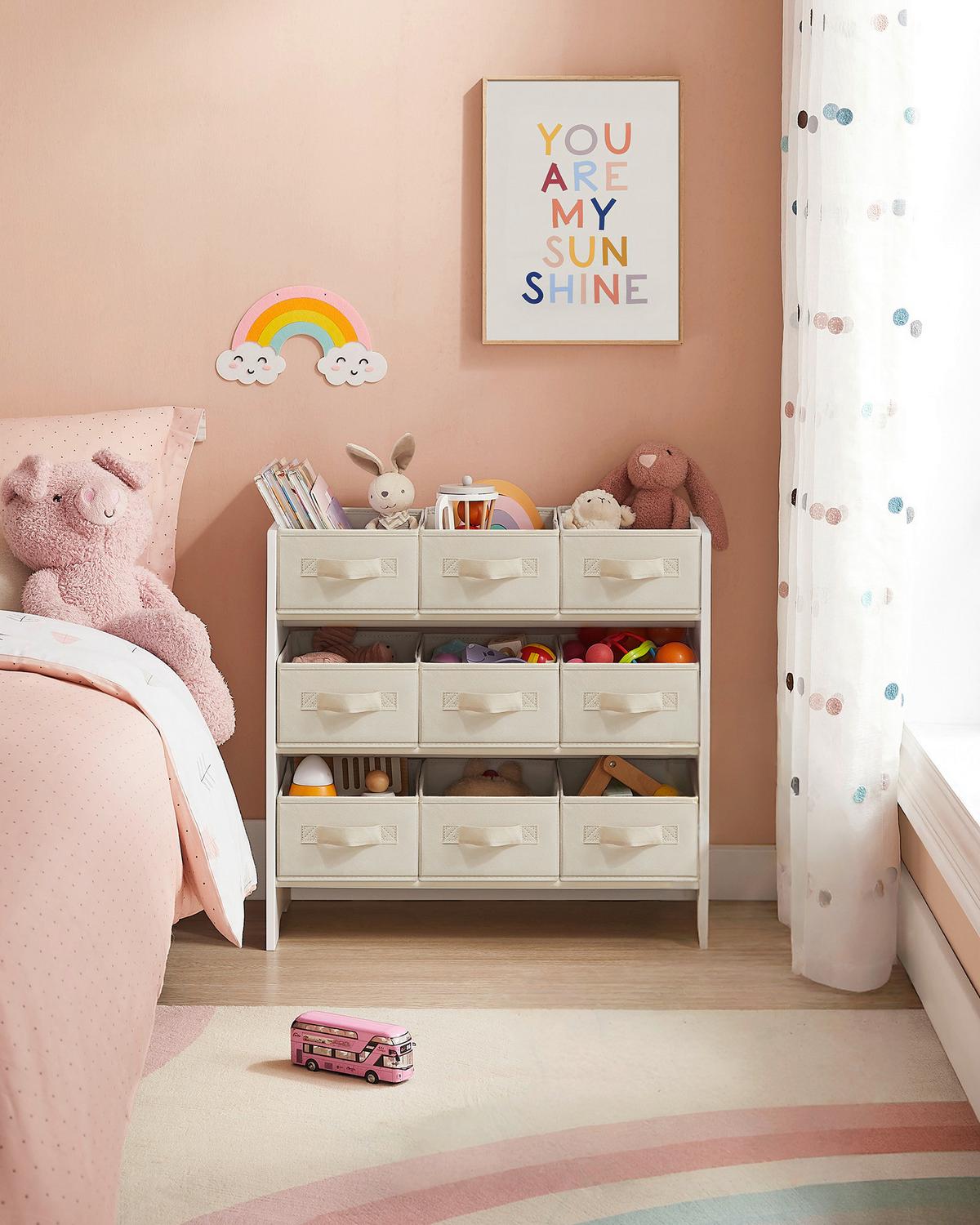 Kinderregal in Weiß, Beige ca. 62,5x60x29,5 cm - Beige/Weiß, MODERN, Holzwerkstoff/Textil (62,5/60/29,5cm) - MID.YOU